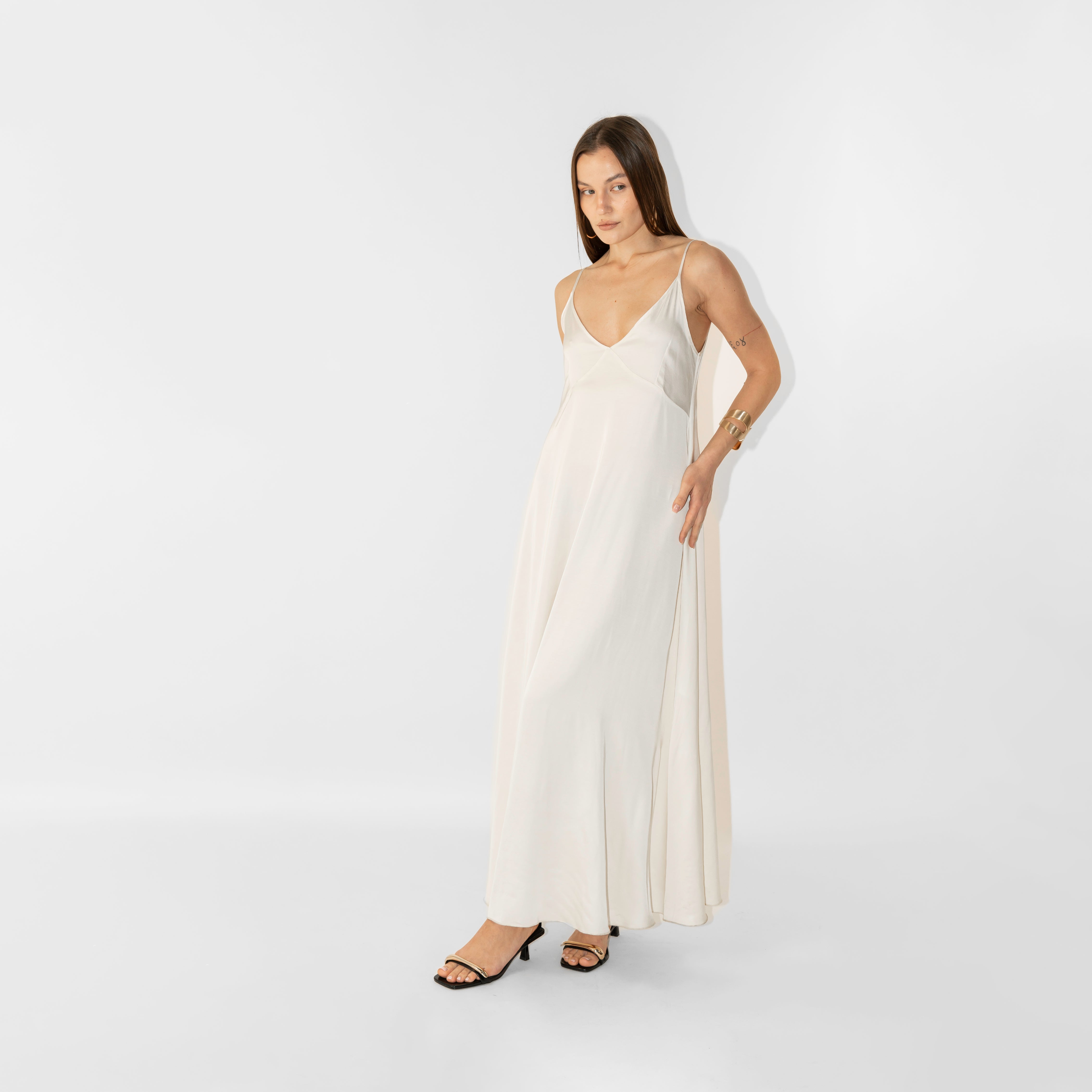 Abito maxi in raso viscosa