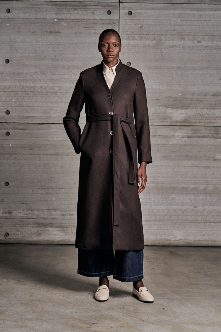 Cappotto lungo in lana con cintura opzionale