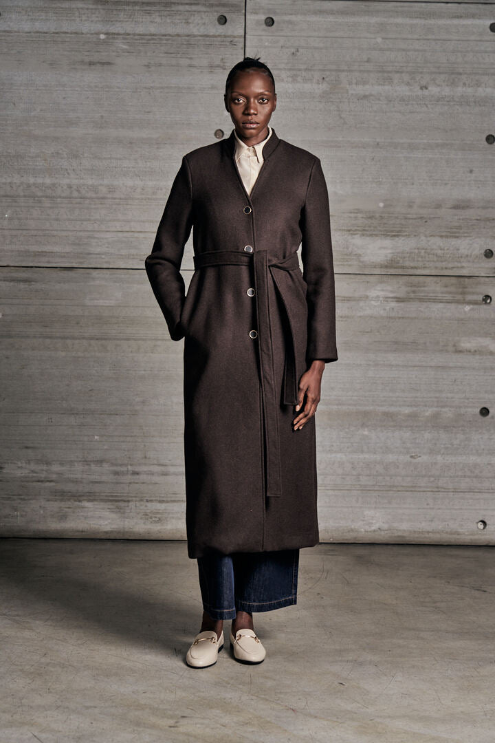 Cappotto lungo in lana con cintura opzionale