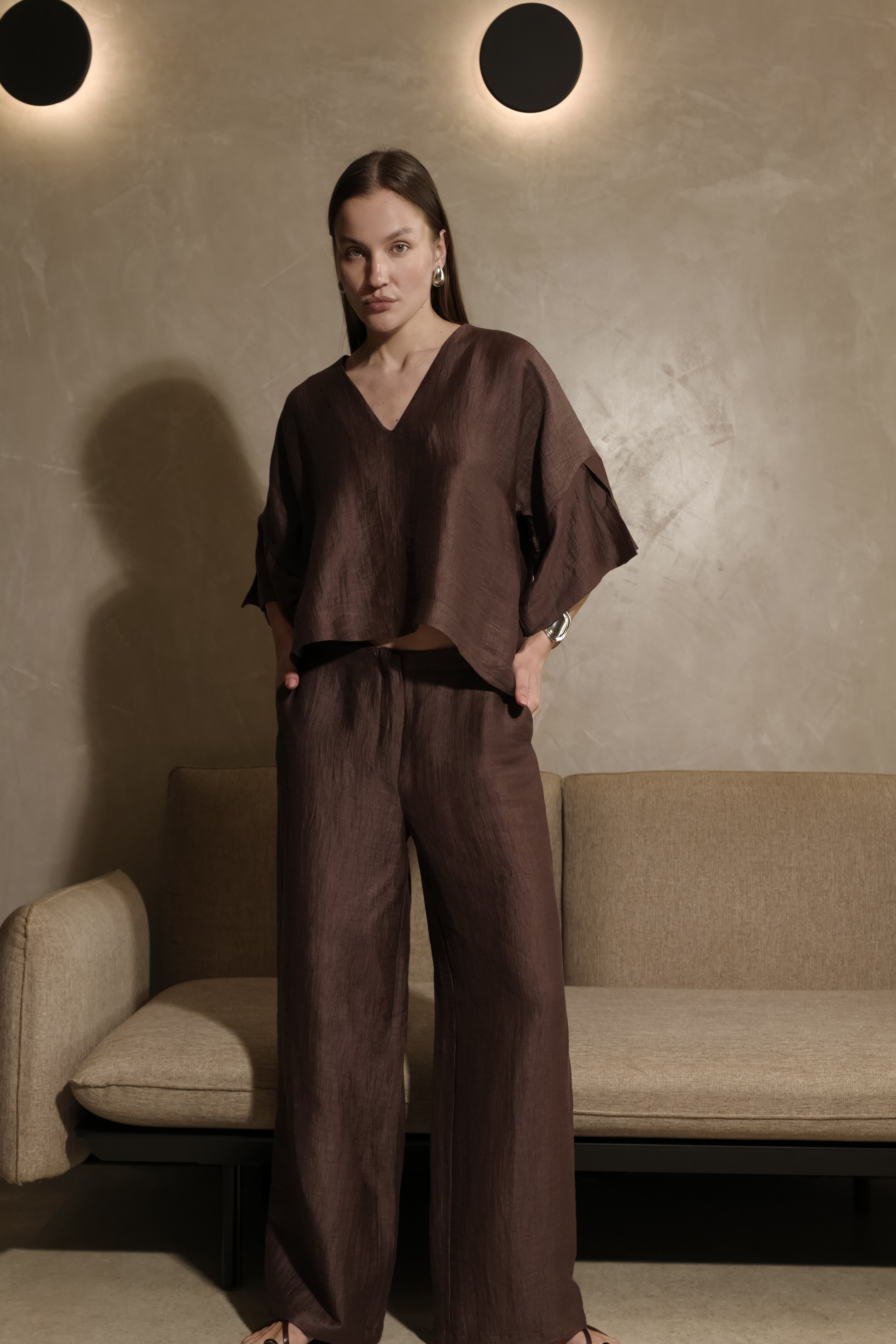 PANTALONI DRITTI IN LINO