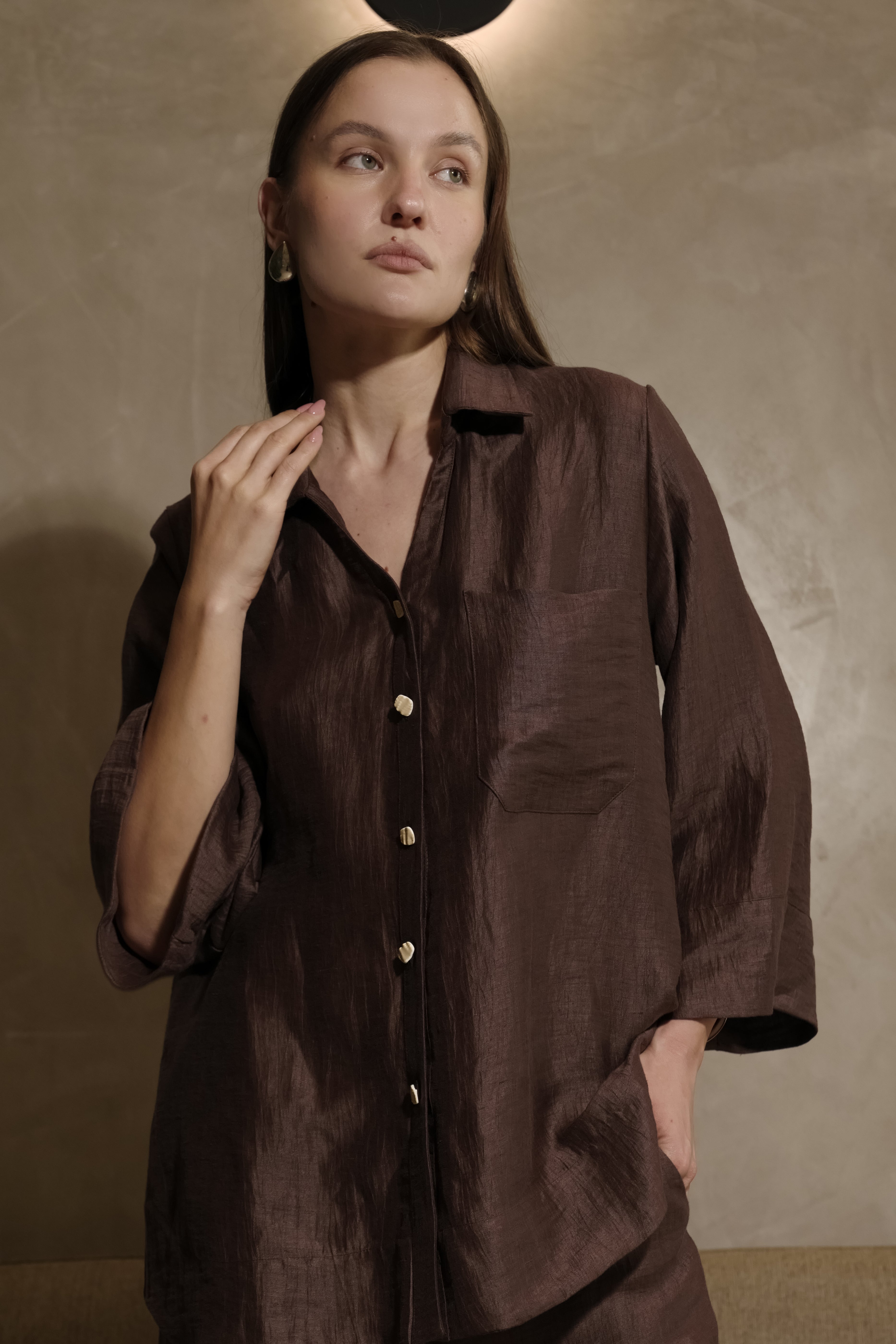CAMICIA DAL TAGLIO MORBIDO CON MANICHE A 3/4 IN LINO