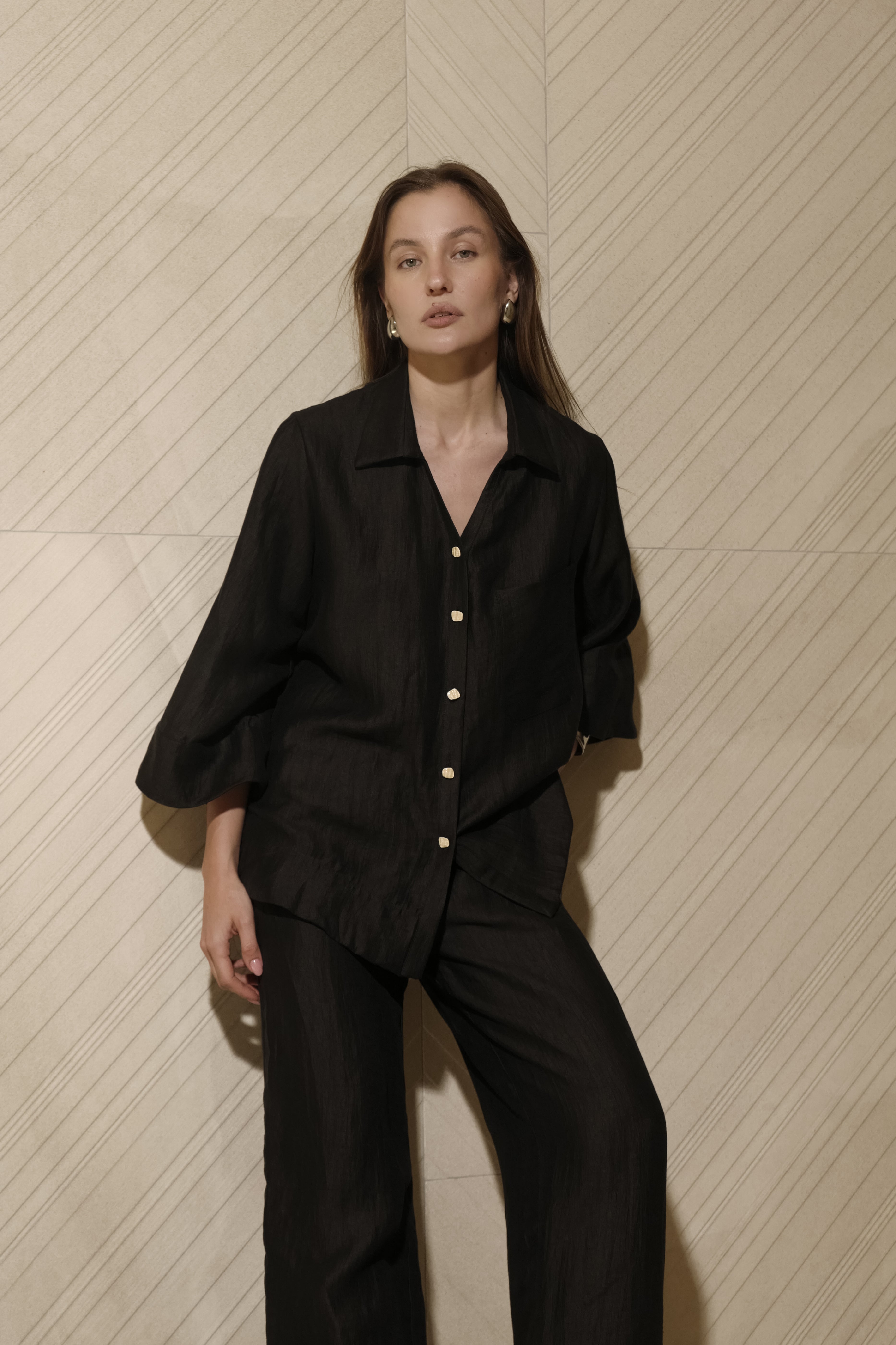 CAMICIA DAL TAGLIO MORBIDO CON MANICHE A 3/4 IN LINO
