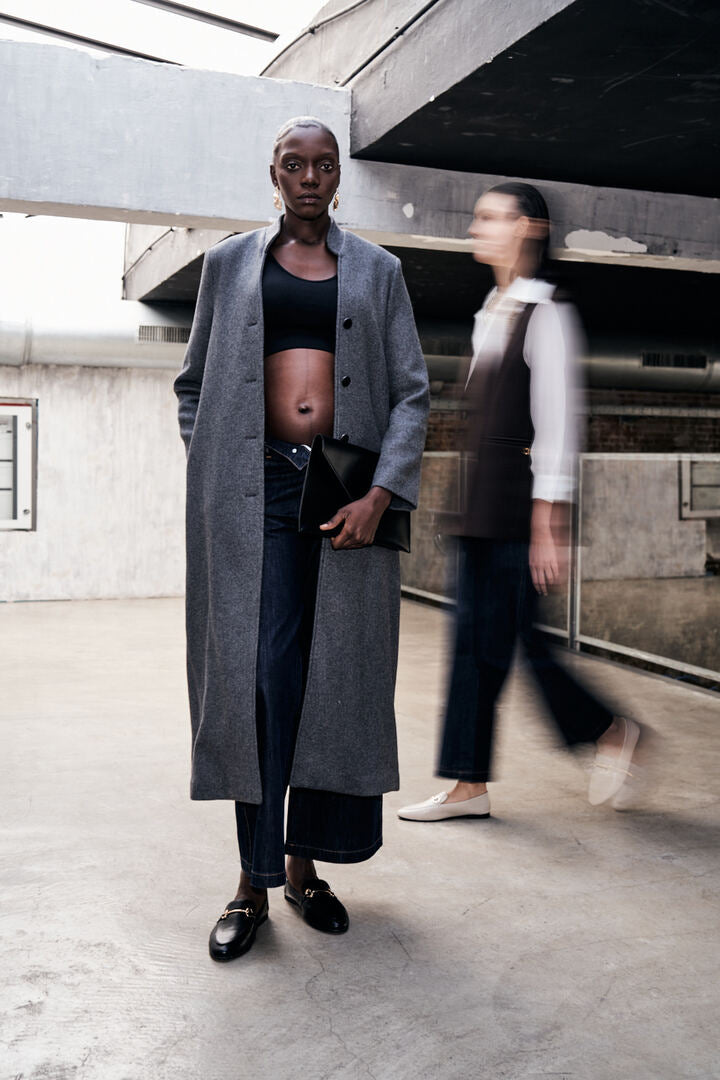 Cappotto lungo in lana con cintura opzionale