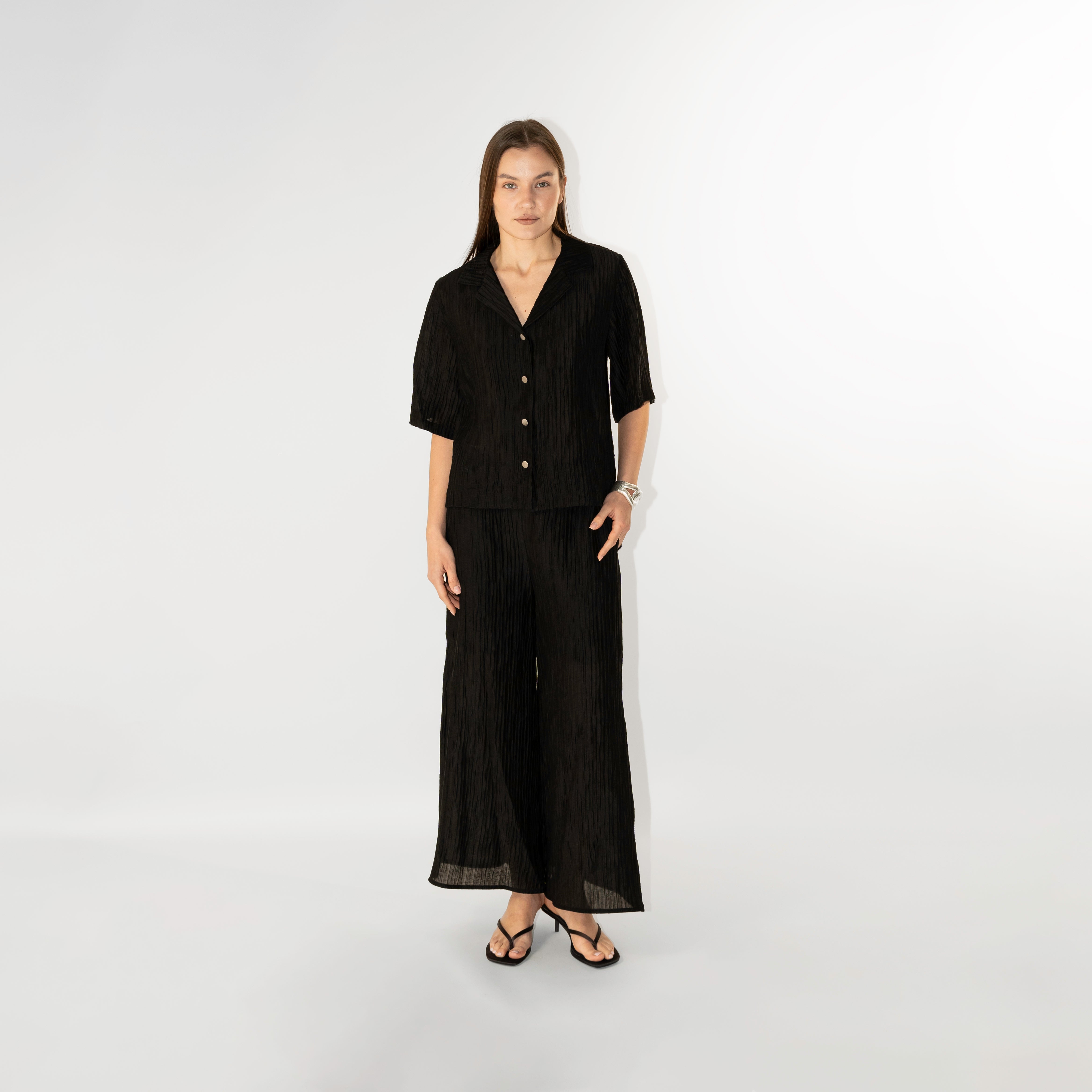 Camicia crinkle maniche corte