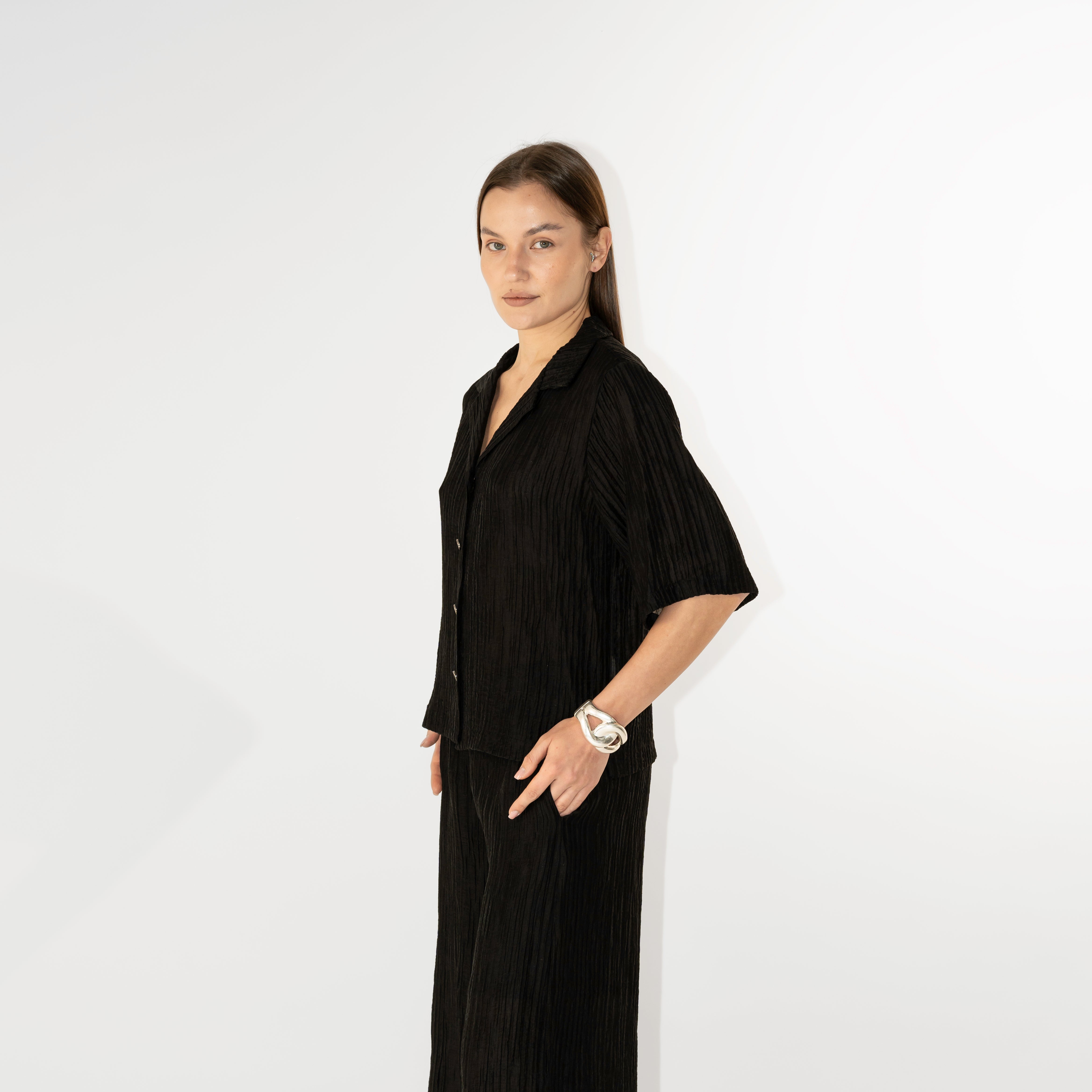 Camicia crinkle maniche corte