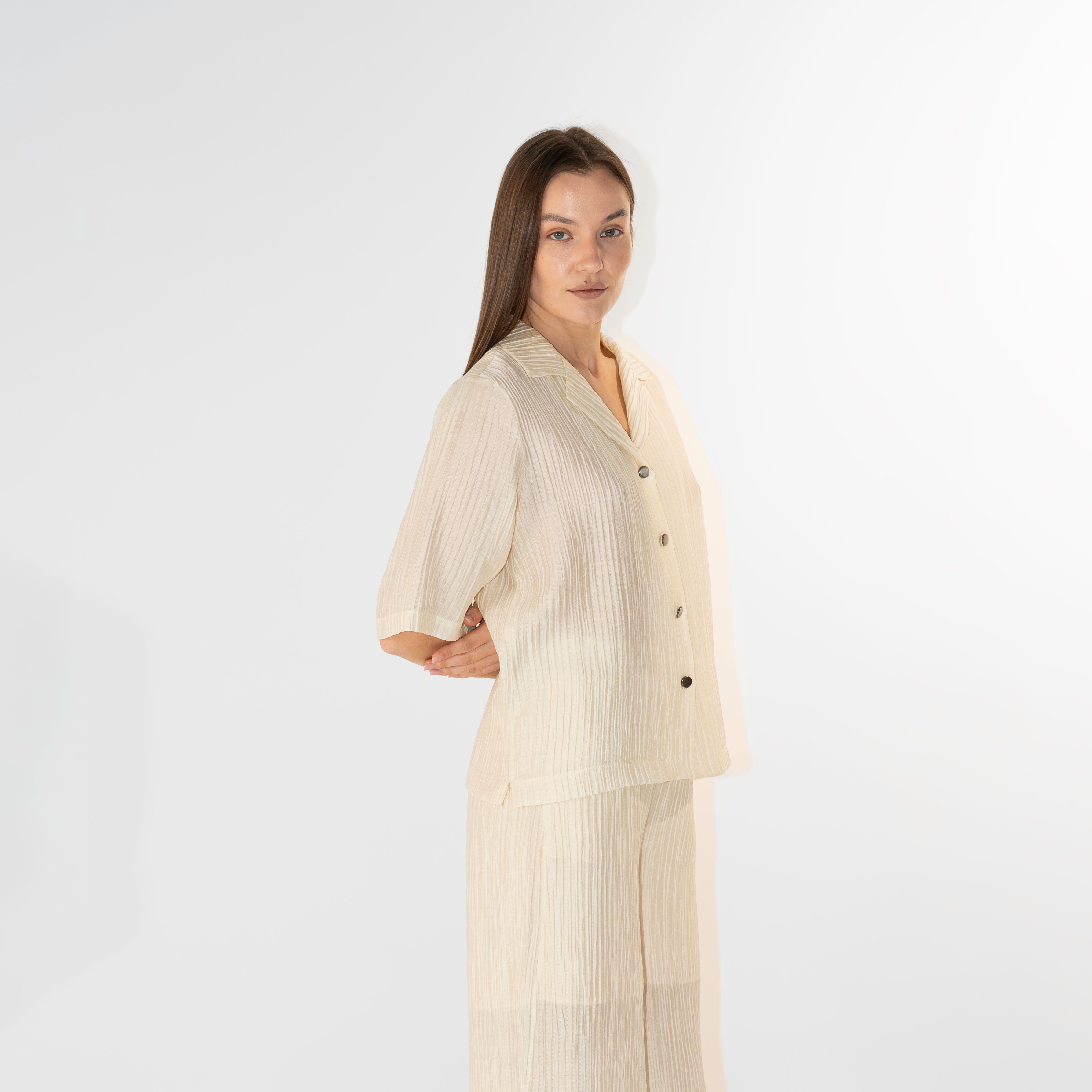 Camicia crinkle maniche corte