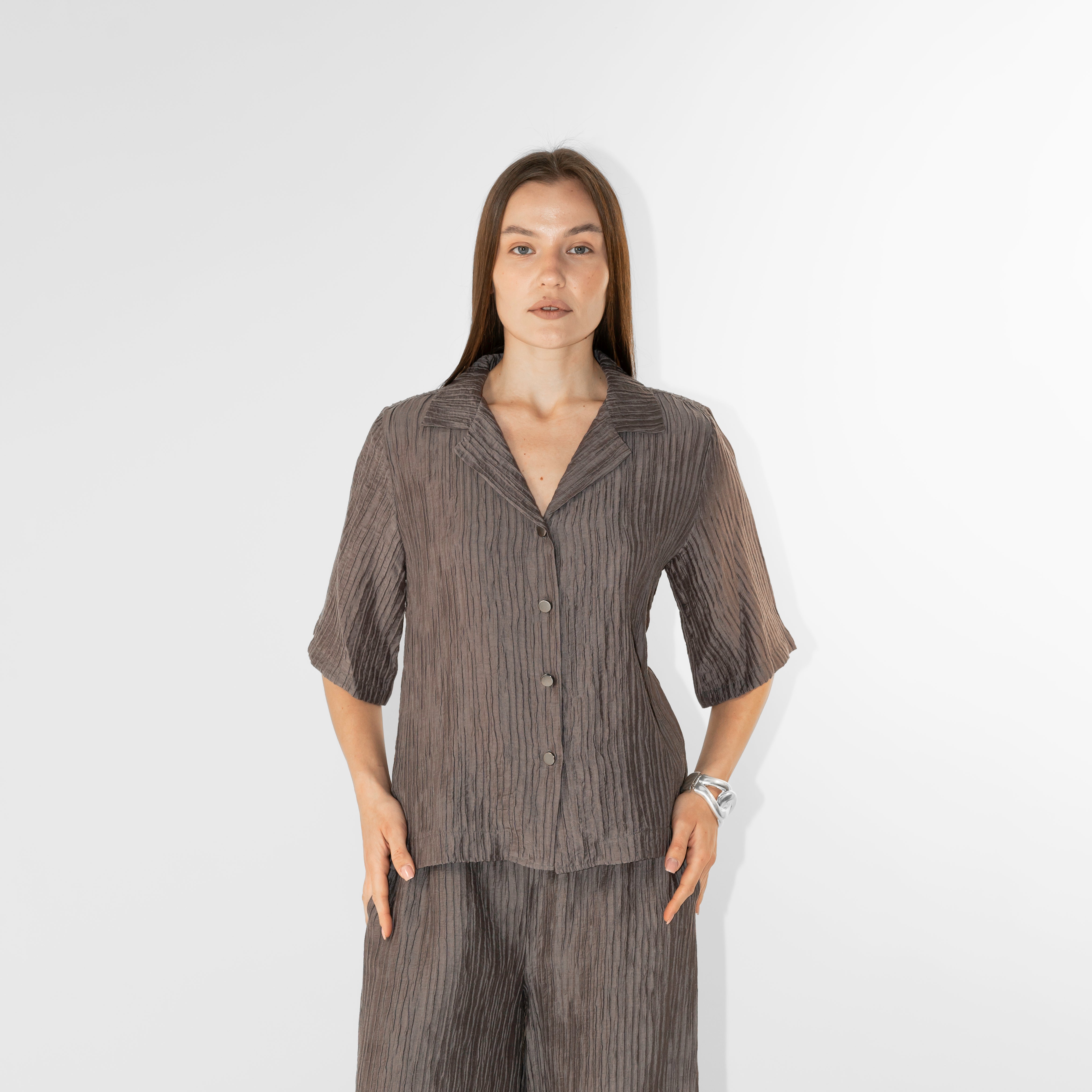 Camicia crinkle maniche corte