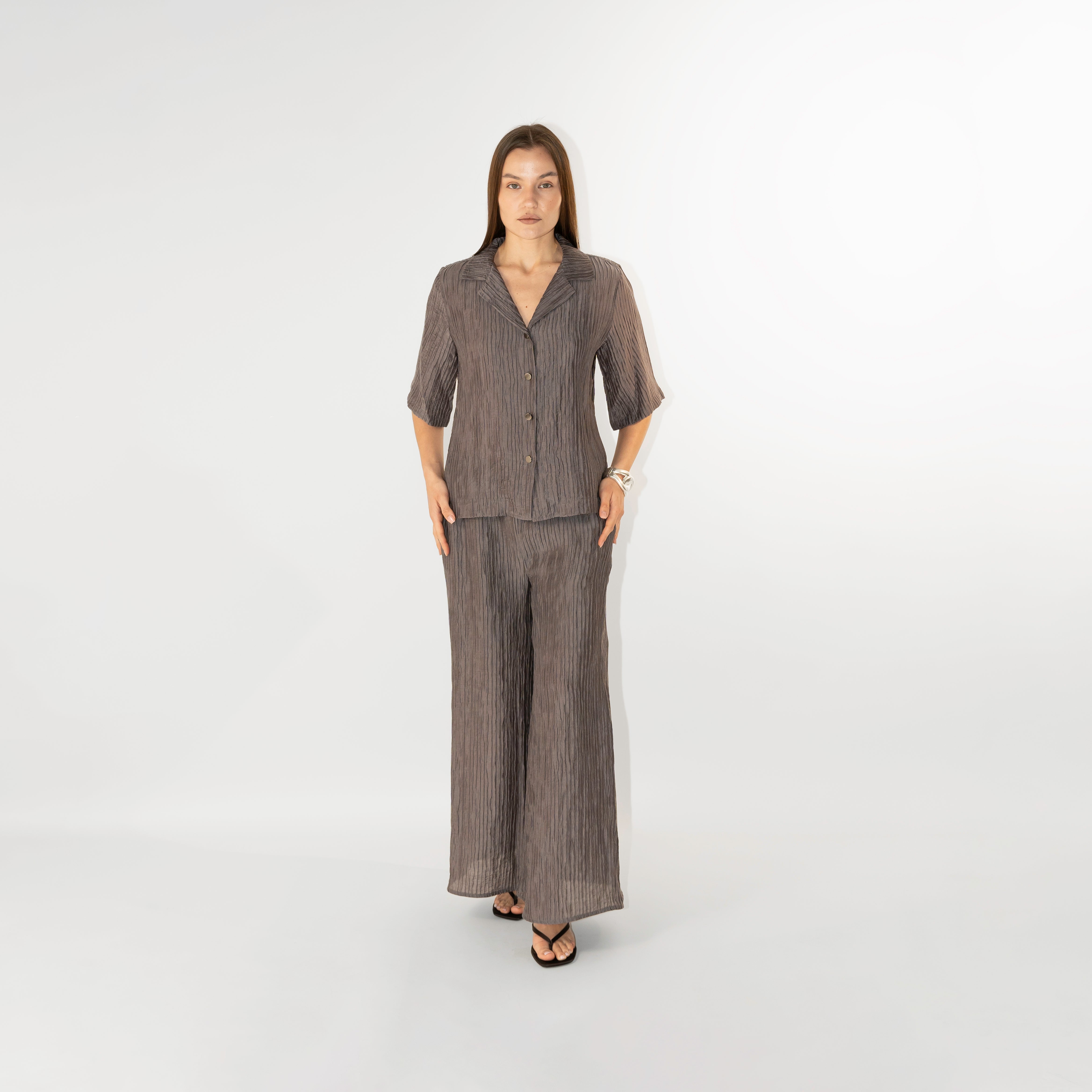 Camicia crinkle maniche corte
