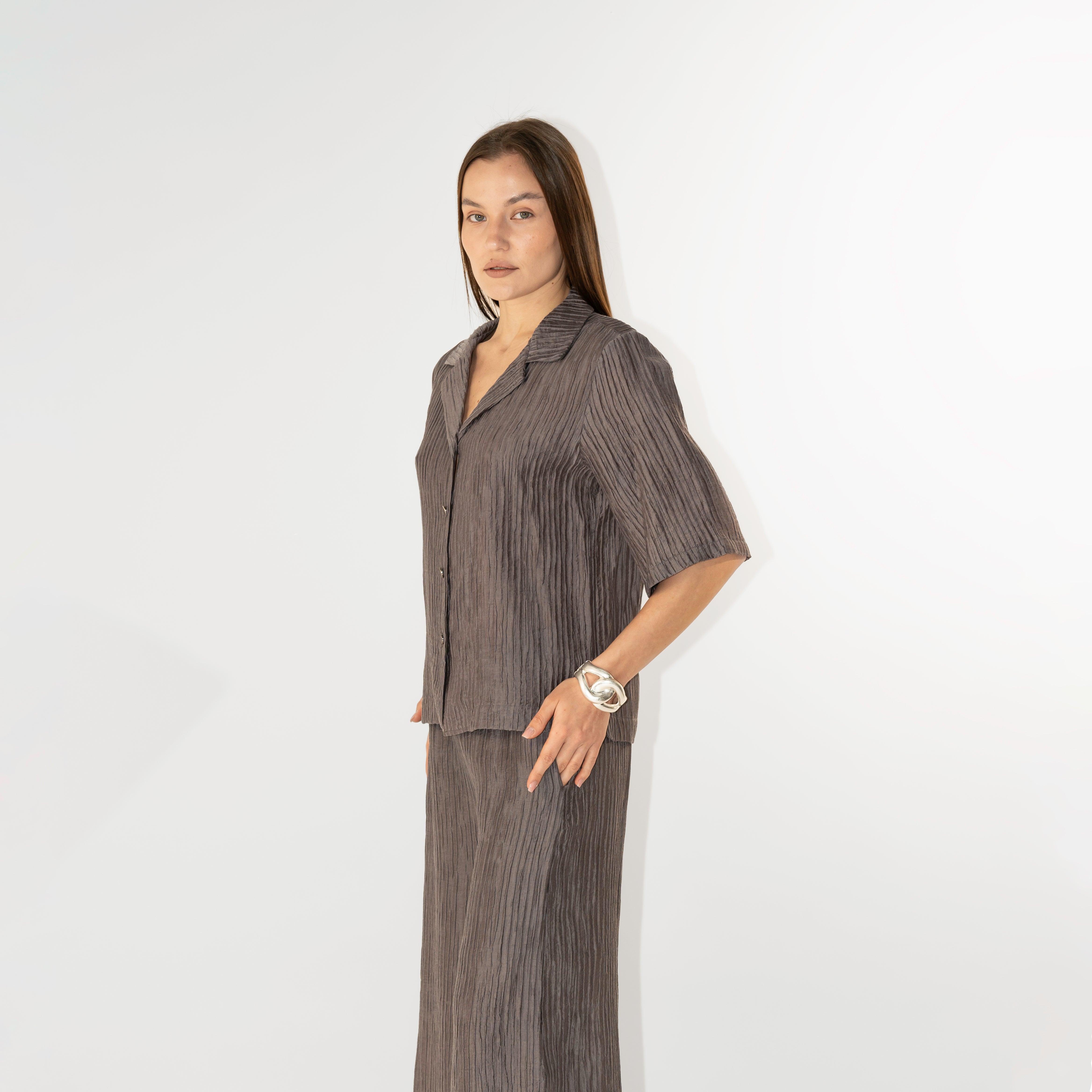 Camicia crinkle maniche corte