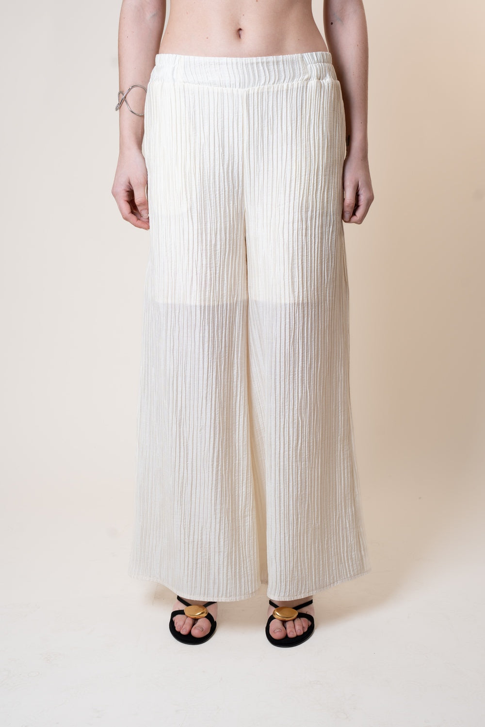 Pantaloni crickle wide leg fit