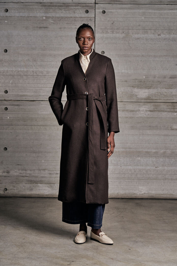 Cappotto lungo in lana con cintura opzionale