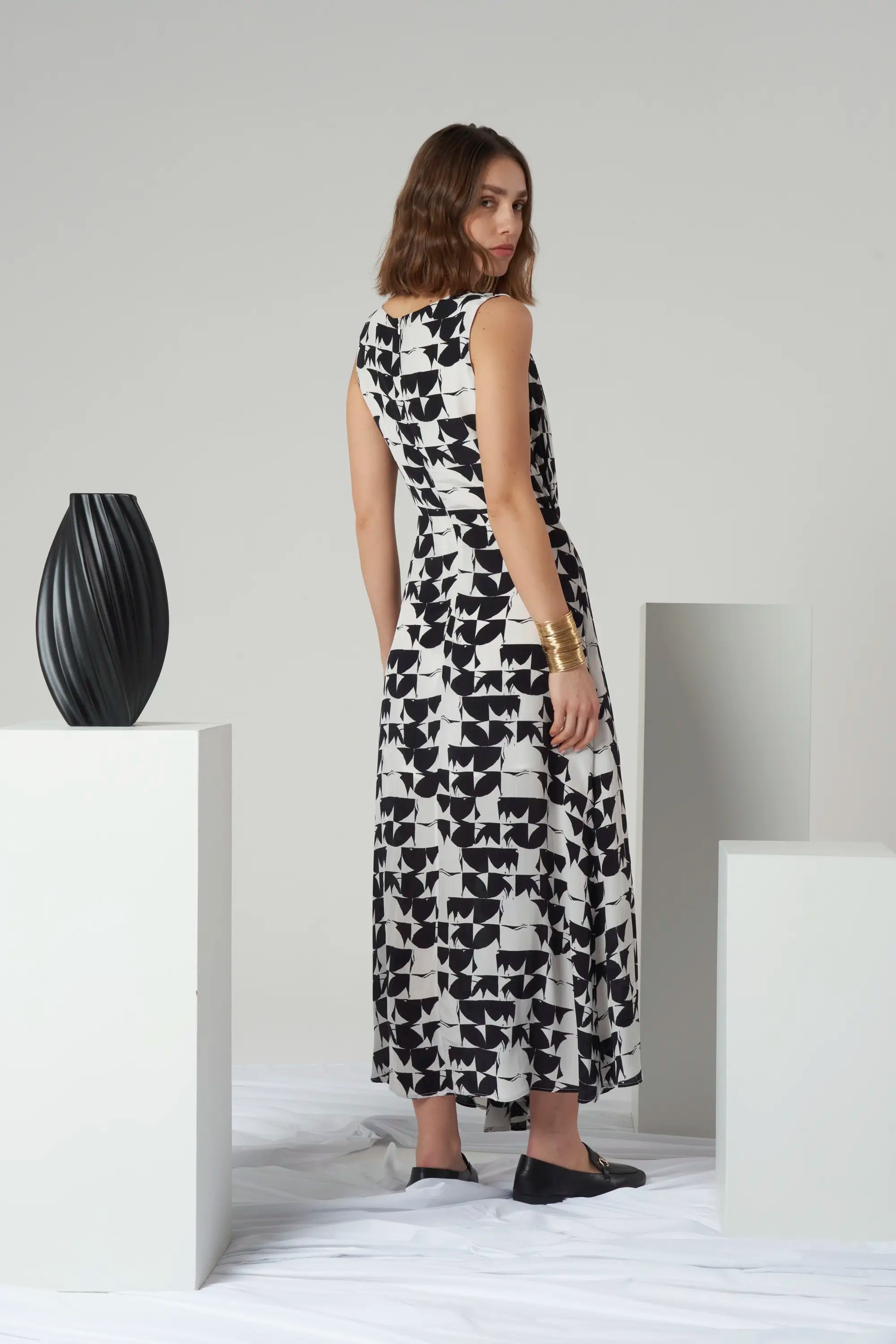 Abstract Print Viscose Dress