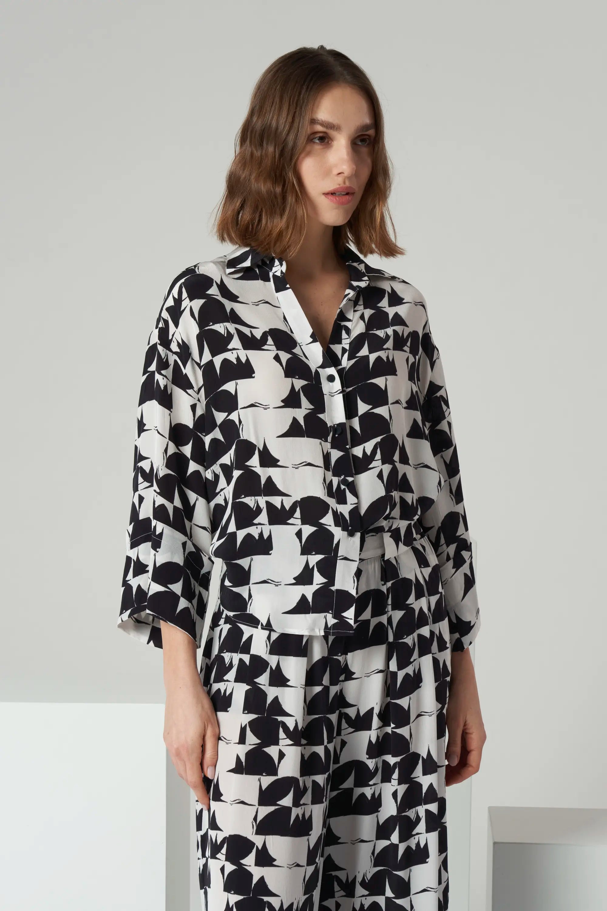 Abstract Print Fluid Shirt