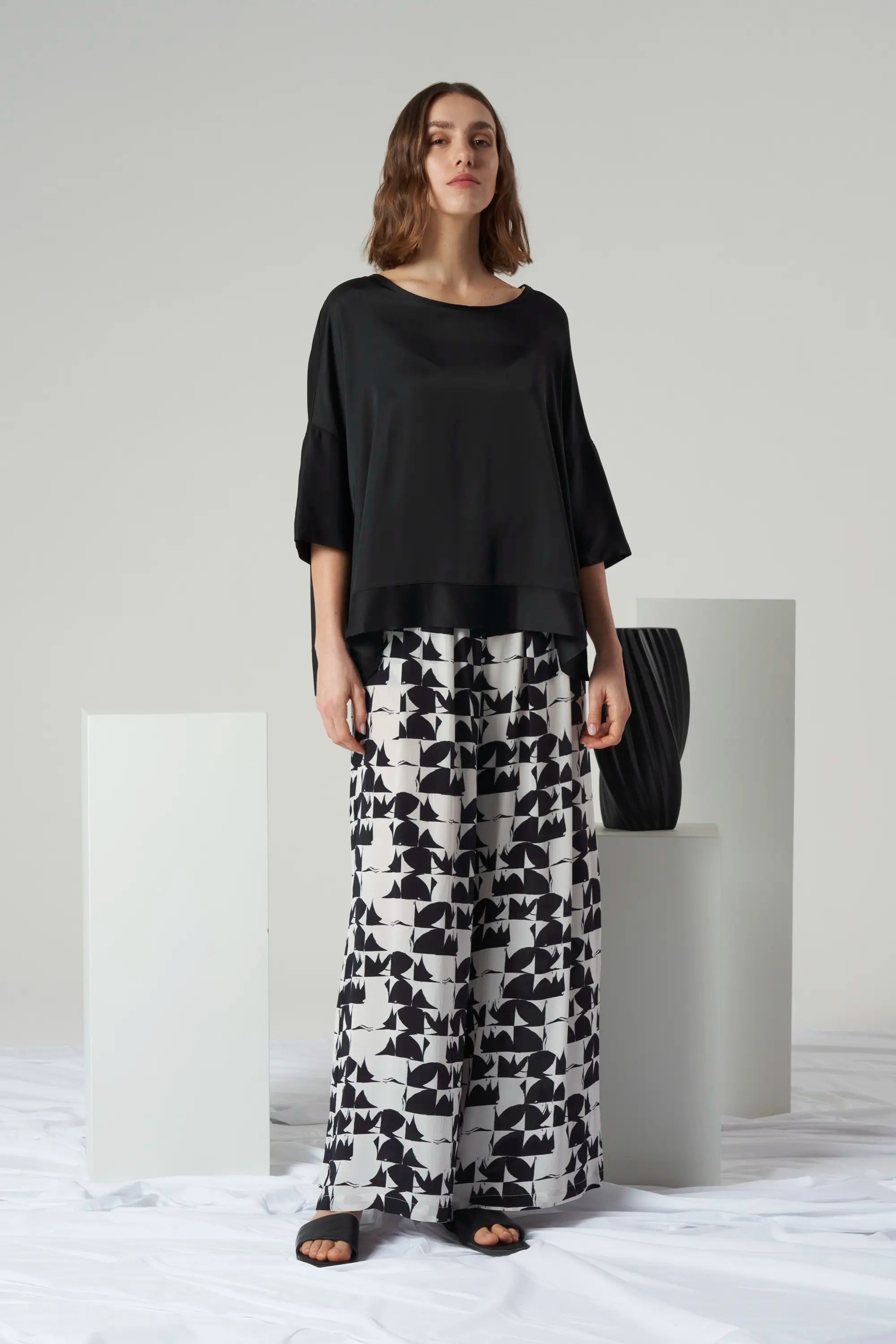 Abstract Print Wide Leg Trousers