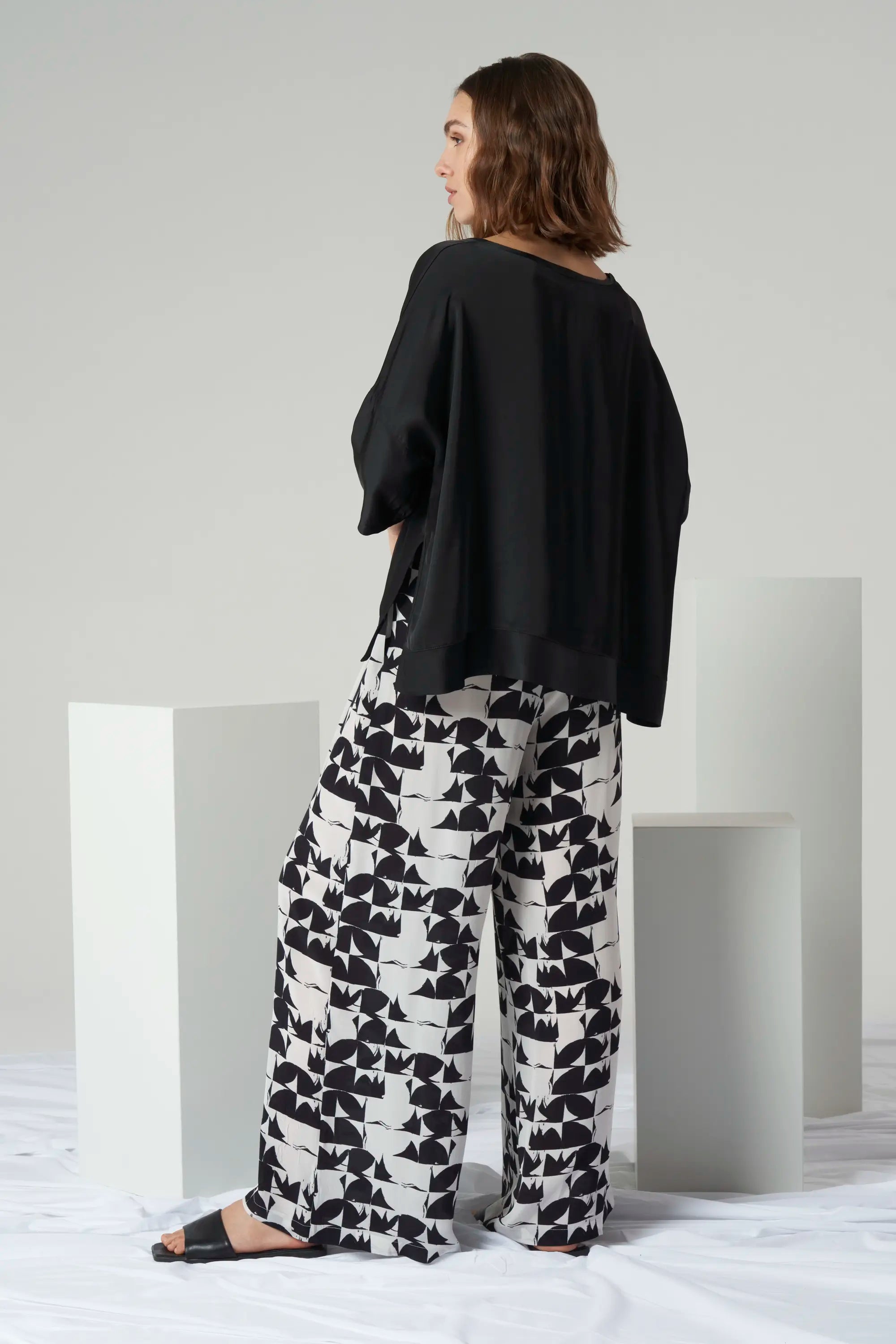 Abstract Print Wide Leg Trousers