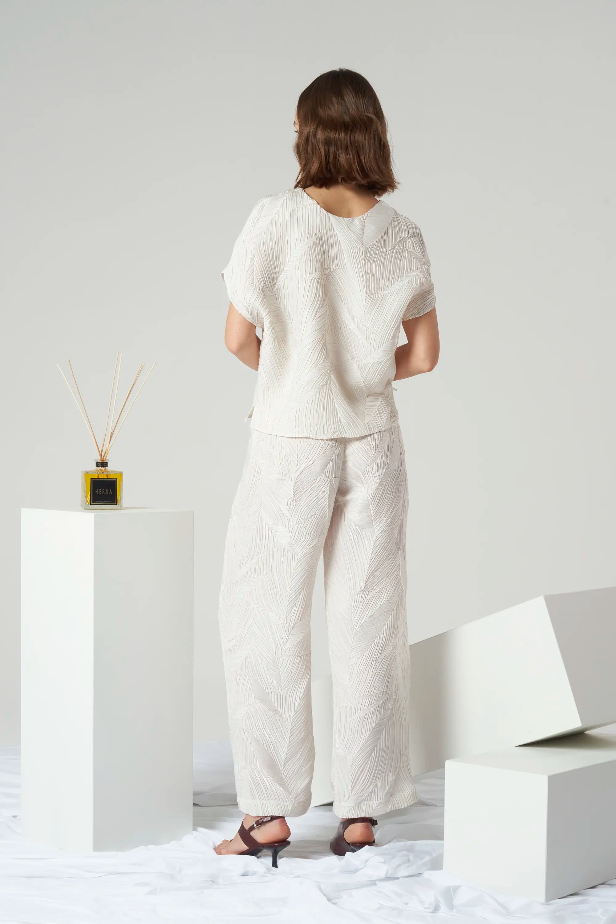 Textured Wide Leg Trousers