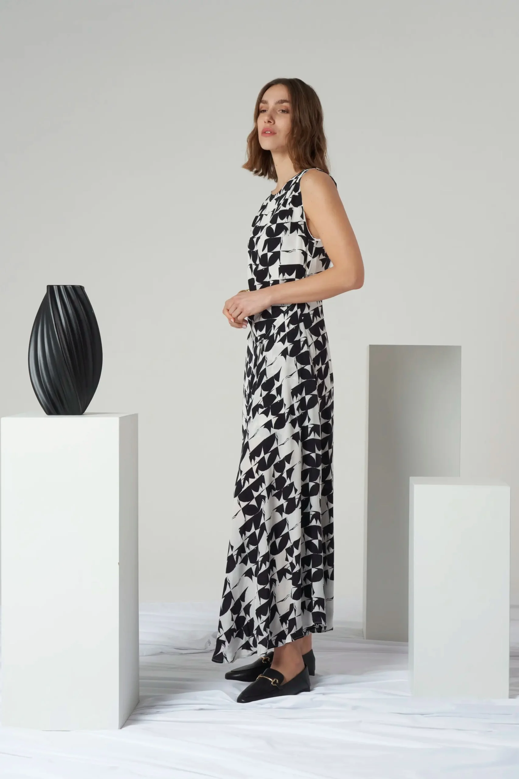 images Abstract Print Viscose Dress - Image 1